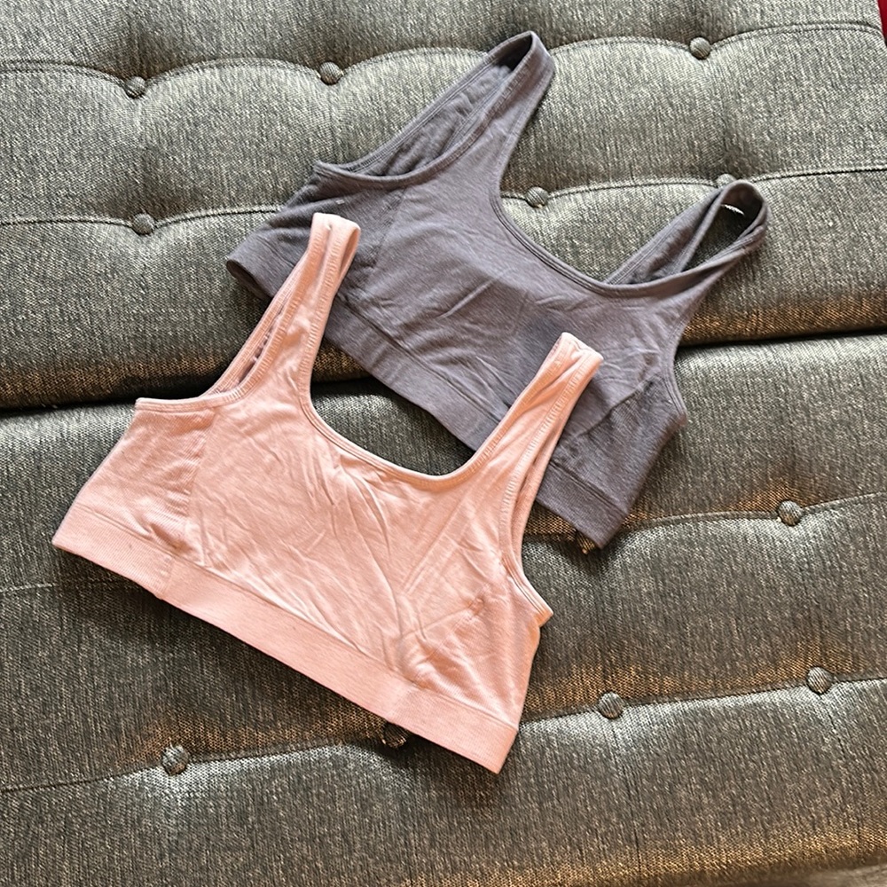2 Fabletics low impact sports bras. One pink one gray. Both size XL.
